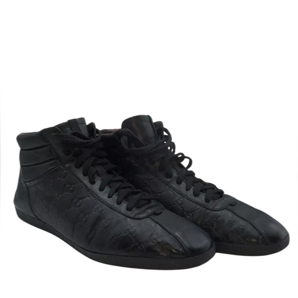 Gucci Leather Signature High Top Black Trainers Men's Size 13.5G - Picture 2 of 8